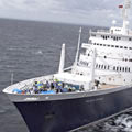 Aerial picture of cruise ship on the sea