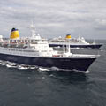 Aerial photograph of cruise liners on the sea